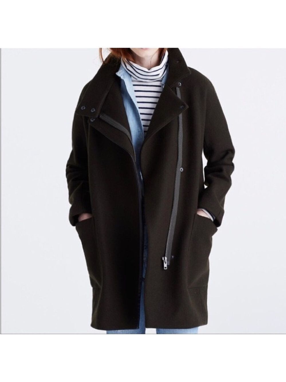 Madewell Wool Blend Coat Olive Green Size 00